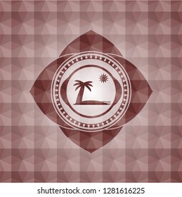 beach icon inside red polygonal badge. Seamless.