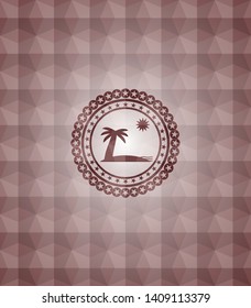 beach icon inside red seamless polygonal badge.