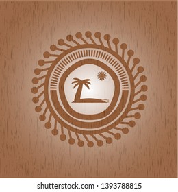 beach icon inside retro style wood emblem