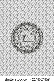 beach icon inside silver badge or emblem. Scales pattern. Vector Illustration. Detailed. 