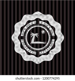 beach icon inside silver shiny emblem