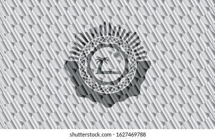 beach icon inside silver shiny emblem. Scales pattern. Vector Illustration. Detailed.