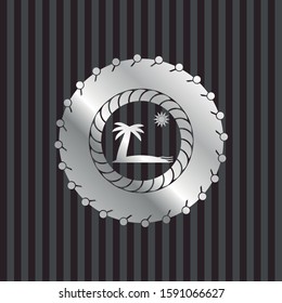 beach icon inside silvery shiny badge