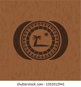 beach icon inside vintage wooden emblem