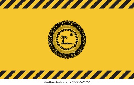 beach icon inside warning sign, black grunge emblem. Vector Illustration. Detailed.
