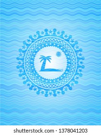 beach icon inside water emblem.