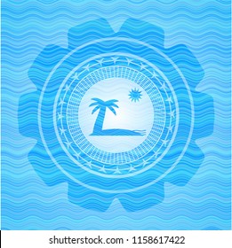 beach icon inside water representation badge background.