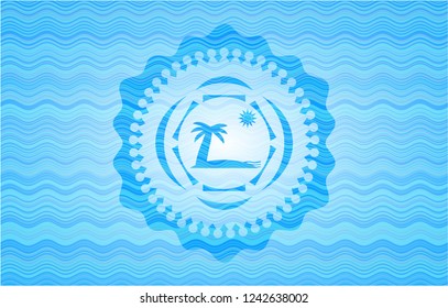 beach icon inside water wave representation emblem.
