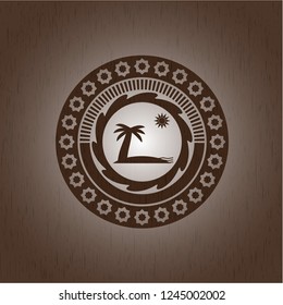 beach icon inside wood emblem. Vintage.
