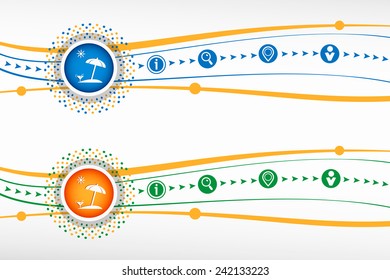 Beach icon on background for banner, web, site, design, advertising, print, poster. Vector template. 