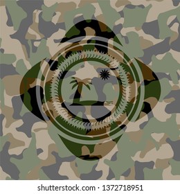 beach icon on camo texture