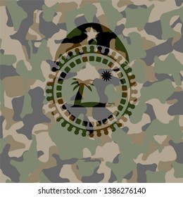 beach icon on camo texture