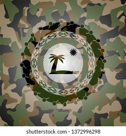 beach icon on camouflage pattern