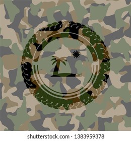 beach icon on camouflage pattern