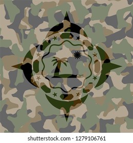 beach icon on camouflage texture