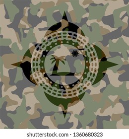 beach icon on camouflage texture
