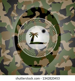 beach icon on camouflaged pattern