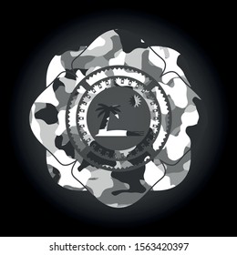 beach icon on grey camo texture