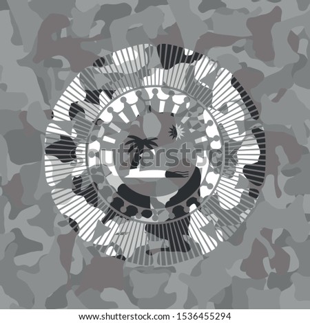 beach icon on grey camo pattern