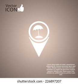 Beach icon on map pointer. Made in vector