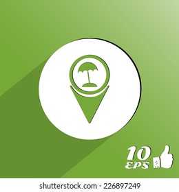 Beach icon on map pointer. Made in vector