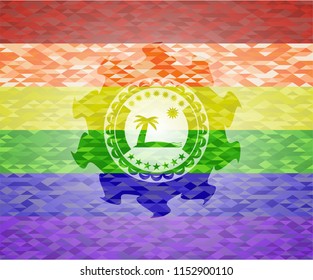 beach icon on mosaic background with the colors of the LGBT flag
