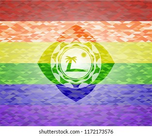 beach icon on mosaic background with the colors of the LGBT flag