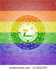 beach icon on mosaic background with the colors of the LGBT flag