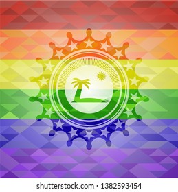 beach icon on mosaic background with the colors of the LGBT flag