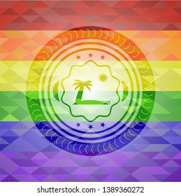 beach icon on mosaic background with the colors of the LGBT flag
