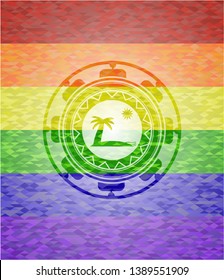 beach icon on mosaic background with the colors of the LGBT flag