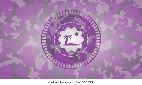 beach icon on pink camo pattern