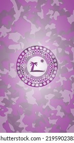 Beach Icon On Pink Camo Pattern. 