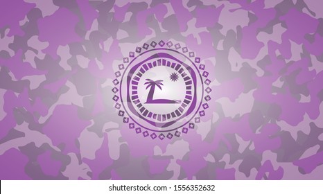 beach icon on pink camouflaged texture