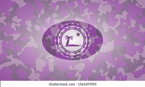 beach icon on pink and purple camouflage texture