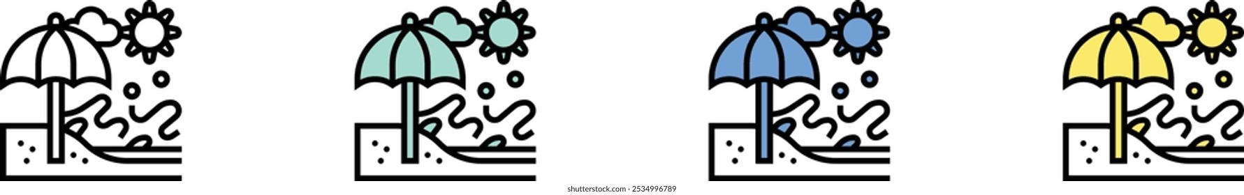 beach icon. Outline, Green, Blue and Yellow Style Design Isolated On White Background