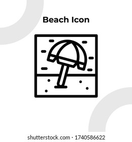 Beach Icon with Outline Style, Vector Editable