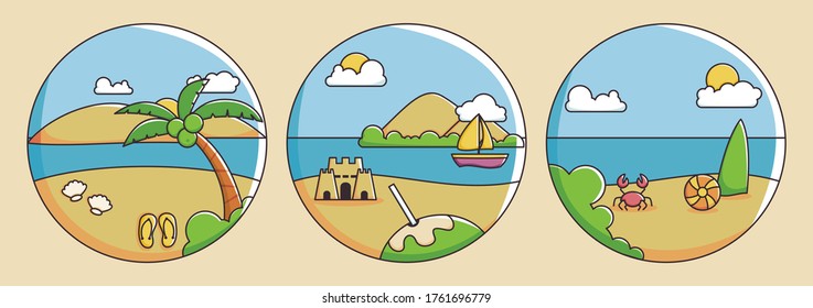 Beach icon pack landscape that contain simple flat icon of beach landscape