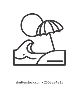 Beach Icon with Palm Trees and Waves in Black and White
