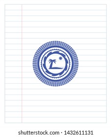 beach icon with pen strokes. Blue ink. Vector Illustration. Detailed.