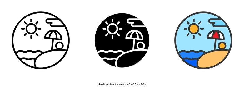 The Beach icon represents sandy shores and ocean views, evoking relaxation, vacation, and natural beauty. It symbolizes the ideal escape to sun and sea.