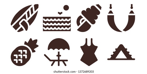 beach icon set. 8 filled beach icons.   