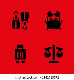 beach icon set. balance, suitcase and crab vector icon for graphic design and web