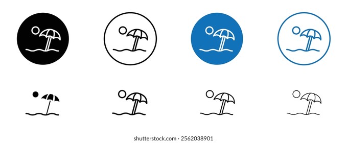 Beach icon set in black and blue colors
