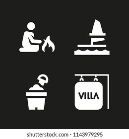 beach icon set with campfire, sand bucket and windsurf vector icons for web and graphic design