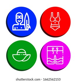conjunto de iconos de playa. Colección de iconos Surfer, Swimsuit, Pamela, Swimwear