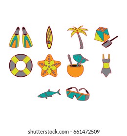 beach icon set flat color