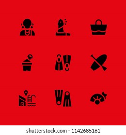 beach icon set. flippers, shell and beach bag vector icon for graphic design and web