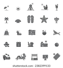 Strand-Icon-Set-Glyphe. lineares Stilzeichen für mobiles Konzept und Webdesign. Strand einfache Symbol-Set Vektor. Symbol, Logo-Abbildung. Pixel perfekte Vektorgrafik