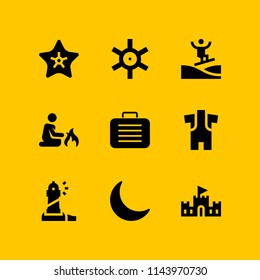 beach icon set with lighthouse, suitcase and campfire vector icons for web and graphic design